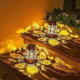 2 Pack Dragonfly Solar Lanterns Outdoor Waterproof Hanging Sunflower Solar Lights Gifts for Women Mom Men Metal Decorative LE