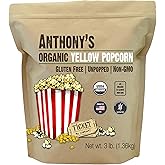 Anthony's Organic Yellow Popcorn Kernels, 3 lb, UnPopped, Gluten Free, Non GMO