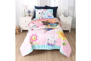 Gabby's Dollhouse 4-Piece Twin Bedding Set EXPRESSIONS – Kids Comforter, Fitted Sheet, Flat Sheet & Pillowcase – Soft & Cozy 