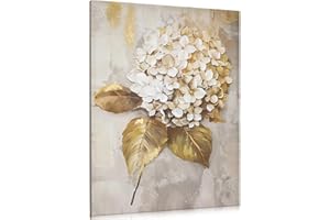 ARBORUS Wall Art Flower Large Canvas Oil Painting Hand Painted Hydrangea Gold Floral Pictures Aesthetic Botanical Artwork for Living Room Bedroom Hotel Decoration, 39.4" x 29.5"