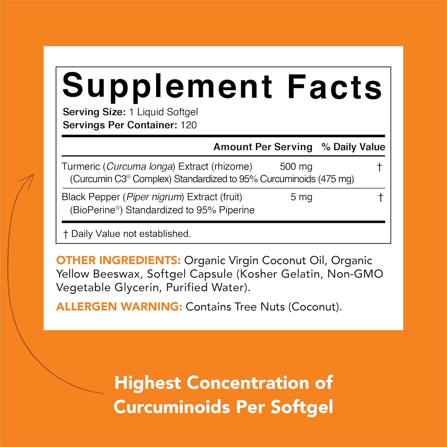 Turmeric Curcumin C3 Complex 500mg, Enhanced with Black Pepper & Organic Coconut Oil for Better Absorption; Non-GMO & Gluten Free - 120 Count: Health & Personal Care