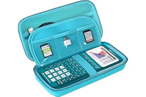 BOVKE Hard Calculator Case for Texas Instruments TI-84 Plus CE Color Graphing Calculator/TI-84 Plus/TI-83 Plus CE, Extra Zipped Pocket for USB Cables, Charger, Manual and More, Turquoise