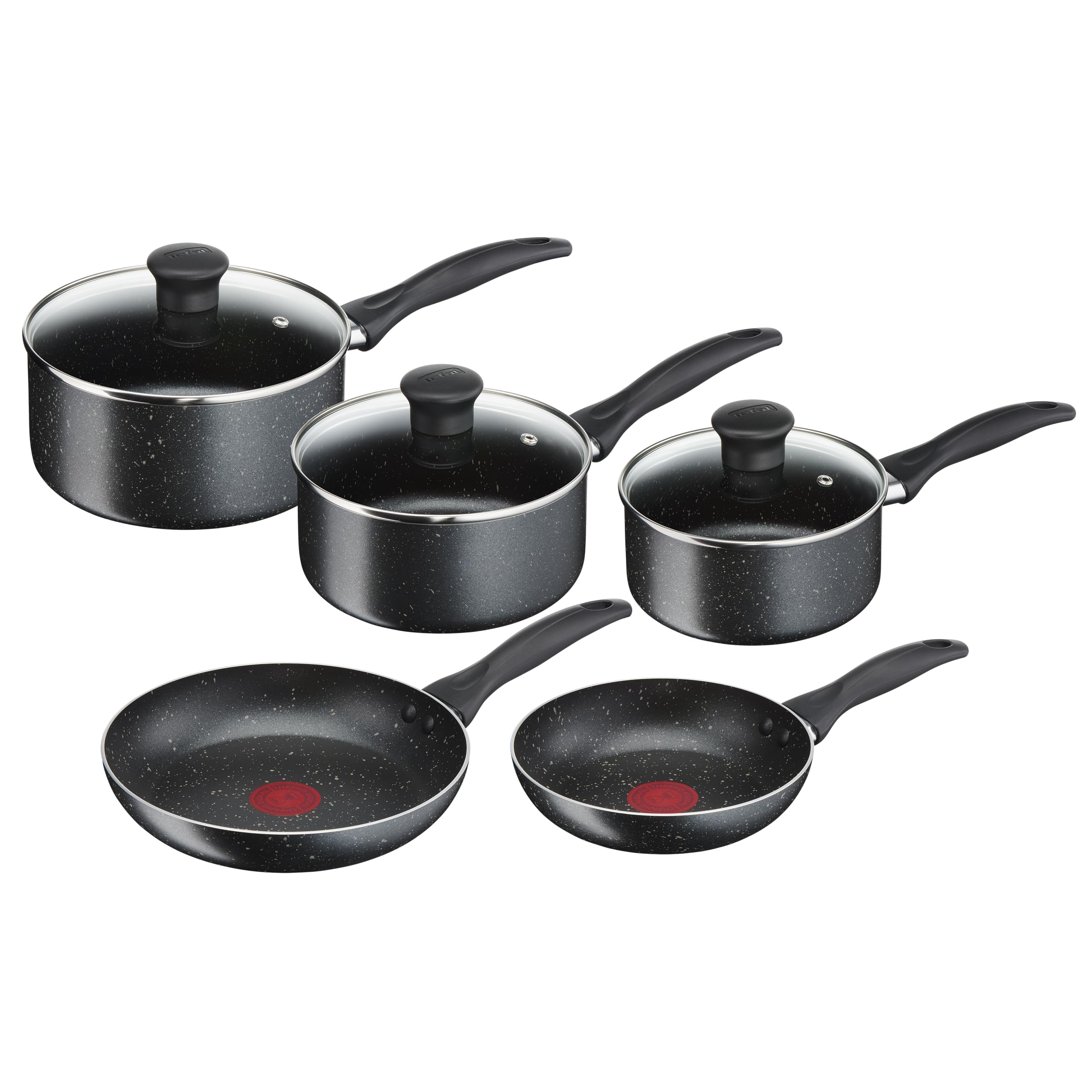 Tefal Origins Stone 5 Piece, Non-Stick, Pots & Pan Set, All Hobs Compatible Except Induction, (16/18/20CM Saucepans with Glass lids, 20/24CM Frying Pans)