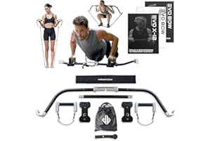 NOMADIX FITNESS EVO Bow - All in One Portable Home Gym System | Compact Strength Training and Exercise Equipment for Travel with Notched Resistance Bands for Full Body Training and Weighted Pushups | 300lbs