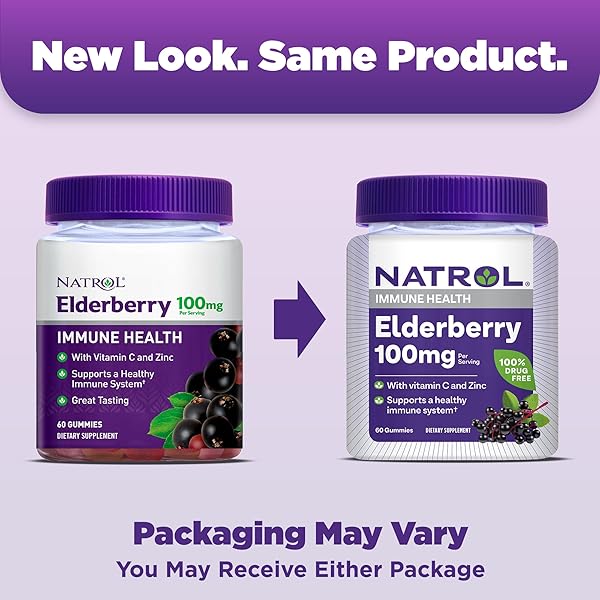 NATROL ELDERBERRY 100MG GUMMIES FOR IMMUNE HEALTH SUPPORT, 60 BERRY-FLAVORED GUMMIES, 30 DAY SUPPLY