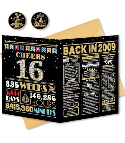 Riesige Geburtstagskarte Zum 16. – Schwarz/Gold, 35,6x55,9 Cm, Mit Umschlag | Unterschriftenkarte Für Die Party