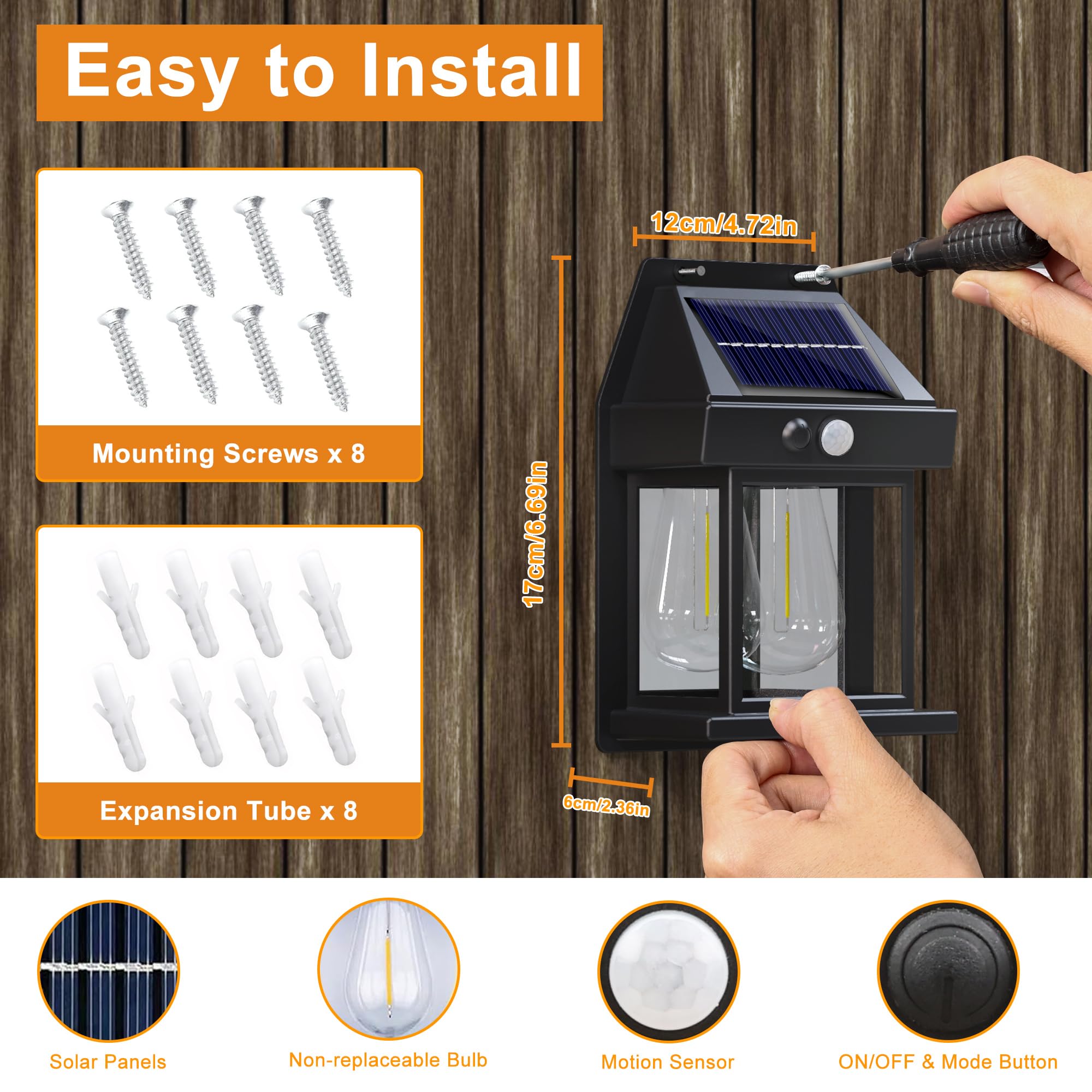 Flacchi Solarlampen für Außen mit Bewegungsmelder -Solarleuchten für Außen Wand Garten IP65 Wasserdicht Led Solar Wandleuchte Aussen Kabellos für Veranda Garage Zaun Balkon Warmweiß (2) 4