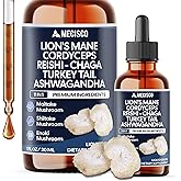 Mecisco 11in1 Mushroom Supplement Liquid Drops with Ashwagandha Lions Mane Turkey Tail Cordyceps Reishi Chaga Shitake Maitake Agaricus Oyster Mushrooms and Enoki Mushrooms - 1 FL Oz - 60 Day Supply