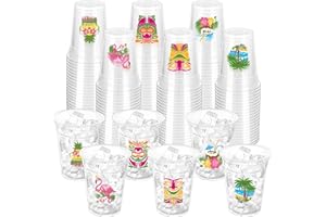 ZCPTZ 90 Pcs Hawaii Luau Plastic Cups,12oz Disposable Hawaiian Party Plastic Cups Tiki Themed Luau Cup Hawaii Hibiscus Pineapple Tropical Cup for Hawaiian Birthday Party Summer Beach Pool Party Supplies