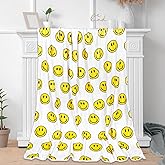 JarThenaAMCS Smile Face Fuzzy Throw Blanket Yellow Happy Face Cute Decorative Soft Cozy Flannel Blanket for Home Bed Sofa Couch Chair, 50 x 60 Inch