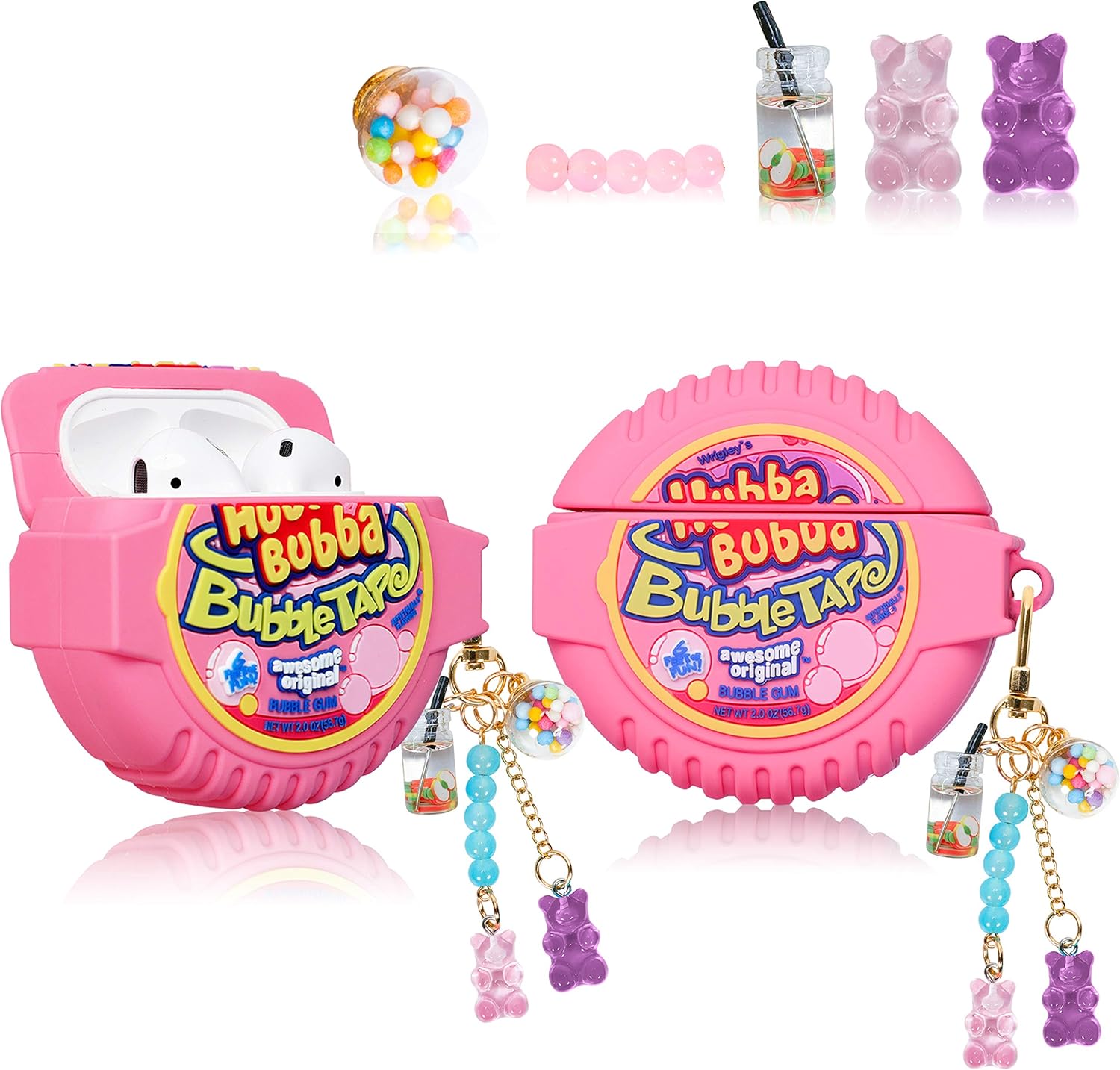 Lupct for Airpod 2/1 Silicone Case, Soft Cartoon Fashion Cute Food Design Air Pods Cover Kids Girls Women Funny Headphone Fun Cool Unique Kawaii Keychain Cases for AirPods 2&1 (Popo Candy Chain)