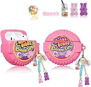 Lupct for Airpod 2/1 Silicone Case, Soft Cartoon Fashion Cute Food Design Air Pods Cover Kids Girls Women Funny Headphone Fun Cool Unique Kawaii Keychain Cases for AirPods 2&1 (Popo Candy Chain)