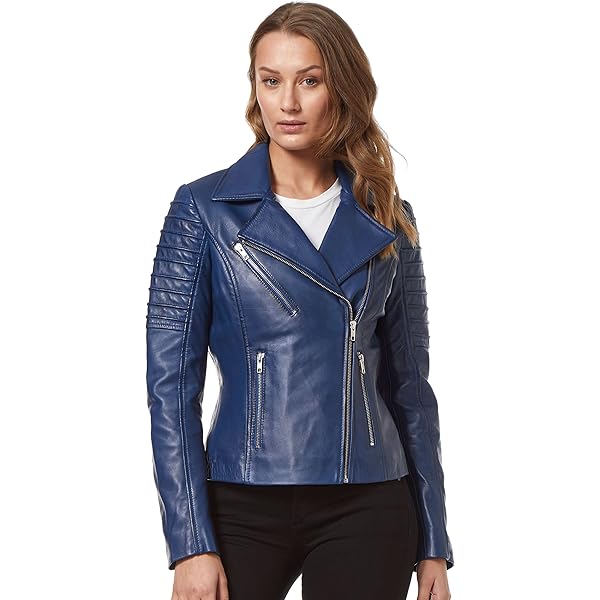 Fusion' Ladies Blue Washed Short Bomber Biker Motorcycle Style