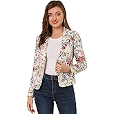 Allegra K Women's Work Casual Fitted Blazer Notch Lapel Printed Open Front Suit Jacket