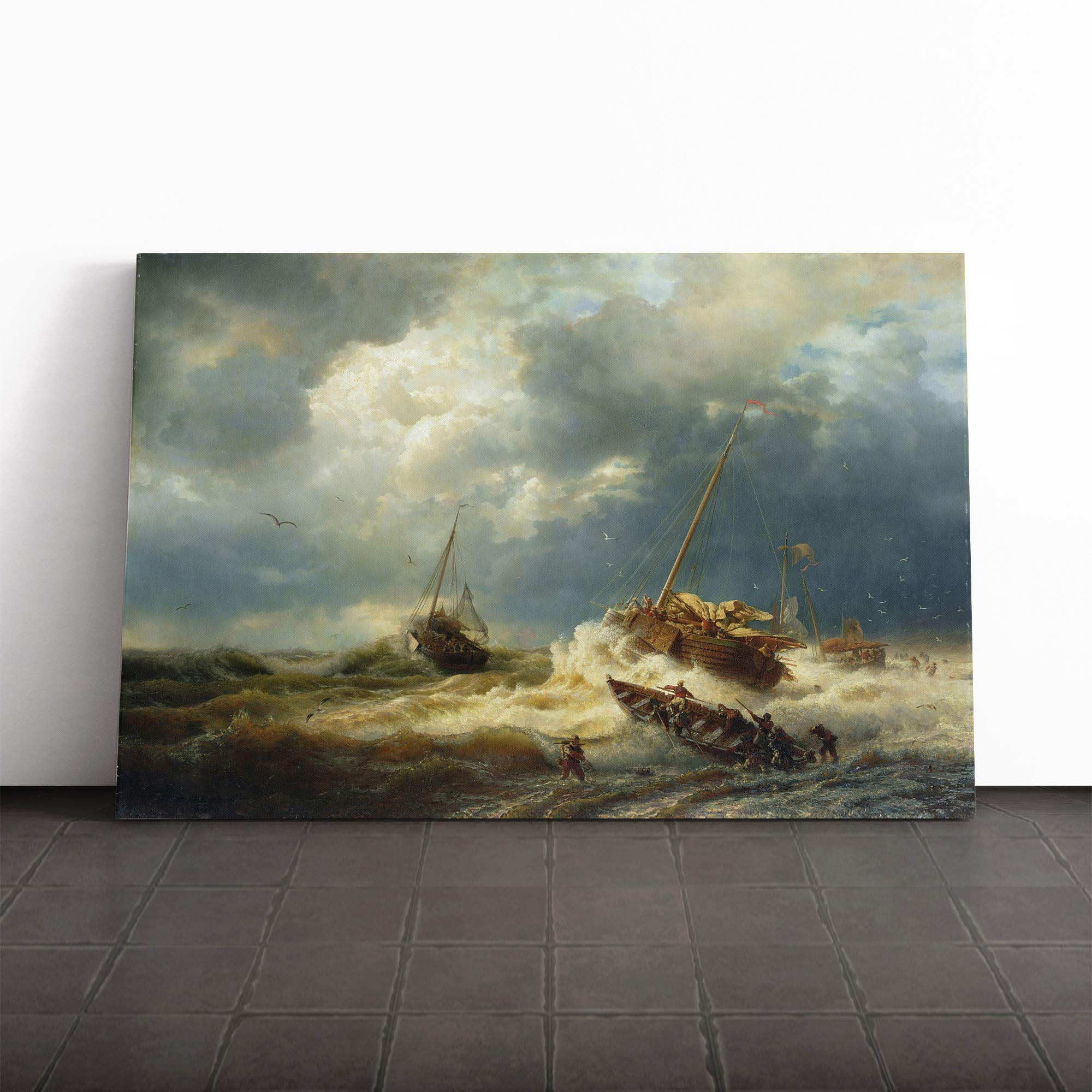 Andreas Achenbach Seascape Canvas Print | Gallery Wrapped 30mm Frame Wall Art | 20x14 inches | Ready to Hang | Modern Seascape Picture | Living Room Bedroom Lounge Office