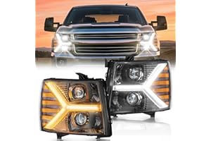 SPBREW Front light Kit for Chevy Silverado 1500 2500 HD 3500 HD 2007-2013, Truck Light Kit with DRL Turn Signal & Clear Lens, Anti-Glare & Wateproof Front Lamp Kit, Black