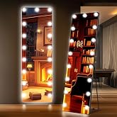 Kosmonia 56"x18" Hollywood Full Length Mirror with Light, 17 Dimmable Bulbs | 3 Color Smart Touch Control, Distortion Free, Tempered Glass, Safe Full Body Mirrors with Stand