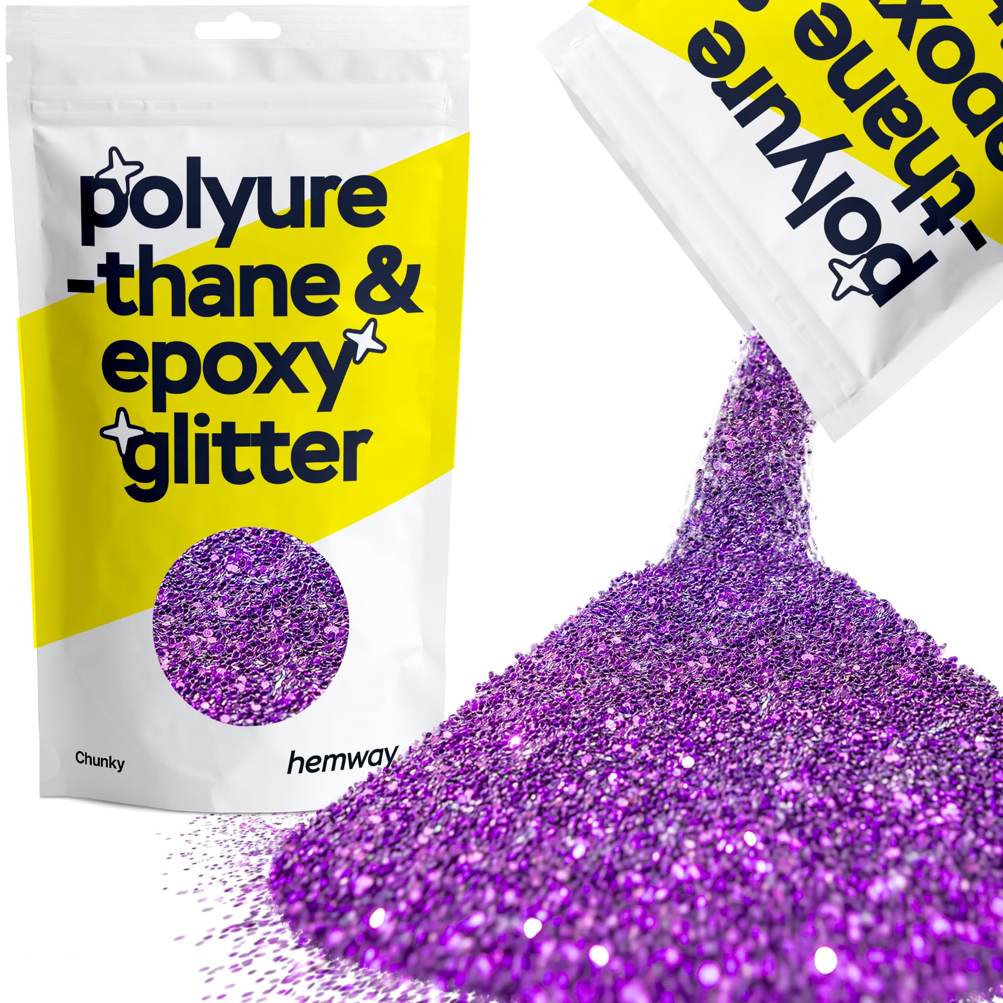 Hemway Resin Glitter Purple 100g Chunky | Polyurethane & Epoxy Glitter for Resin Crafts, Tumblers, Coasters, Floor & Table Art