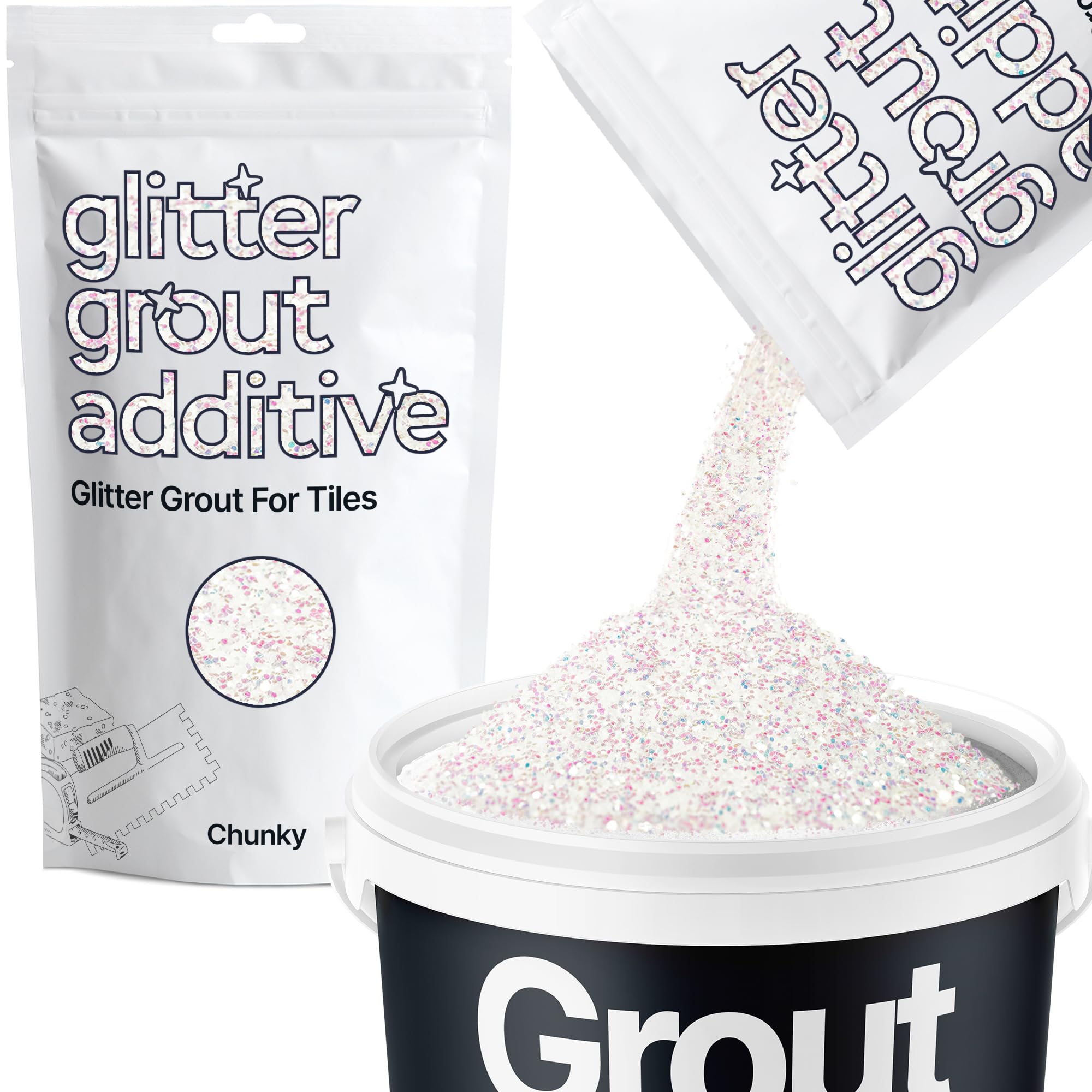 Hemway Mother of Pearl Iridescent Glitter Grout Additive Chunky 100g Flakes for Adding Sparkle to Kitchen & Bathroom Tiles | Enhance Your Indoor Grouting Projects with a Durable Sparkly Effect