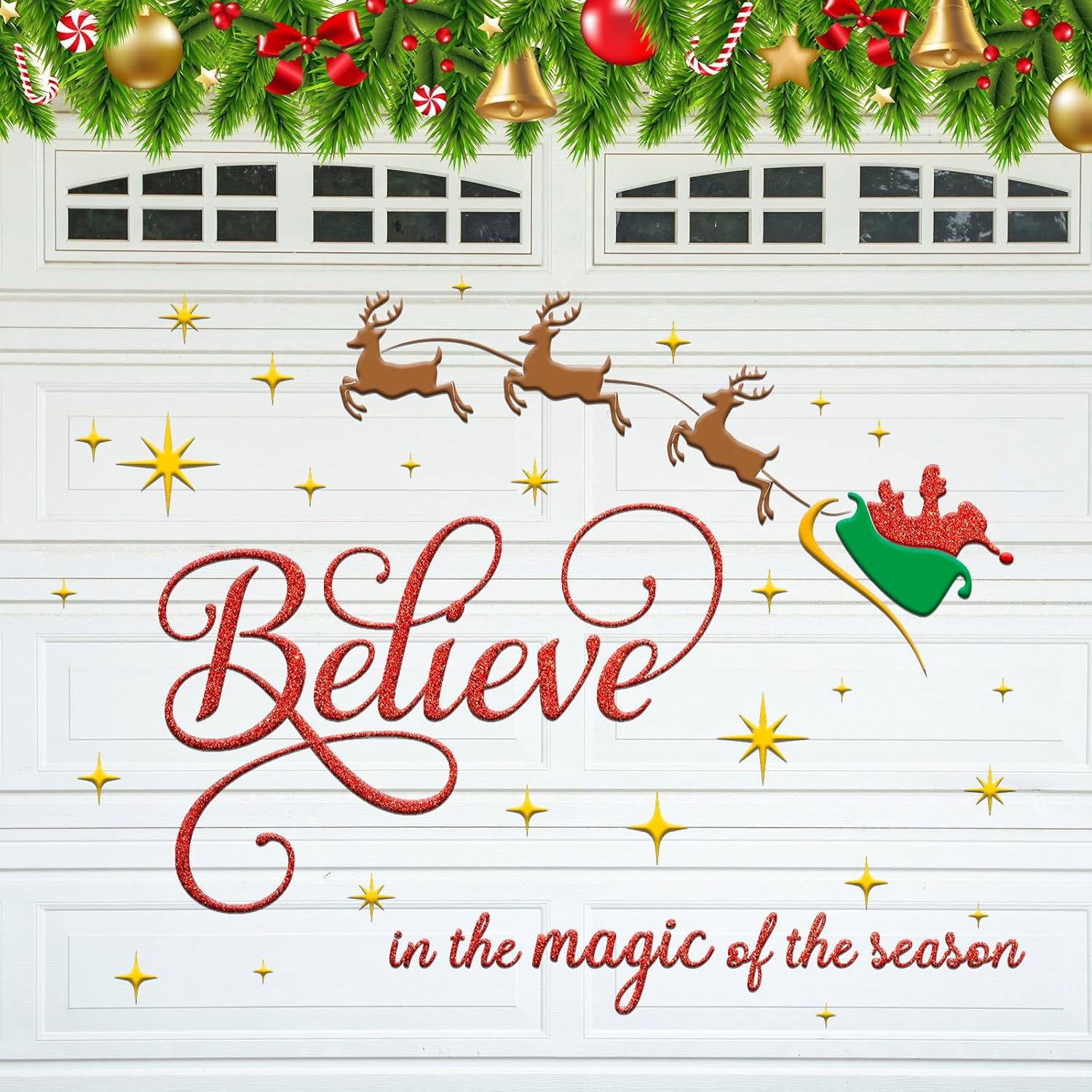 Garage Door Decorations - Landhoow 41 Pcs Christmas Garage Door Magnets Decorations Santa Claus Reindeer Star Believe Quote Refrigerator Car Magnets Sticker for Xmas Holiday Party Home Decor
