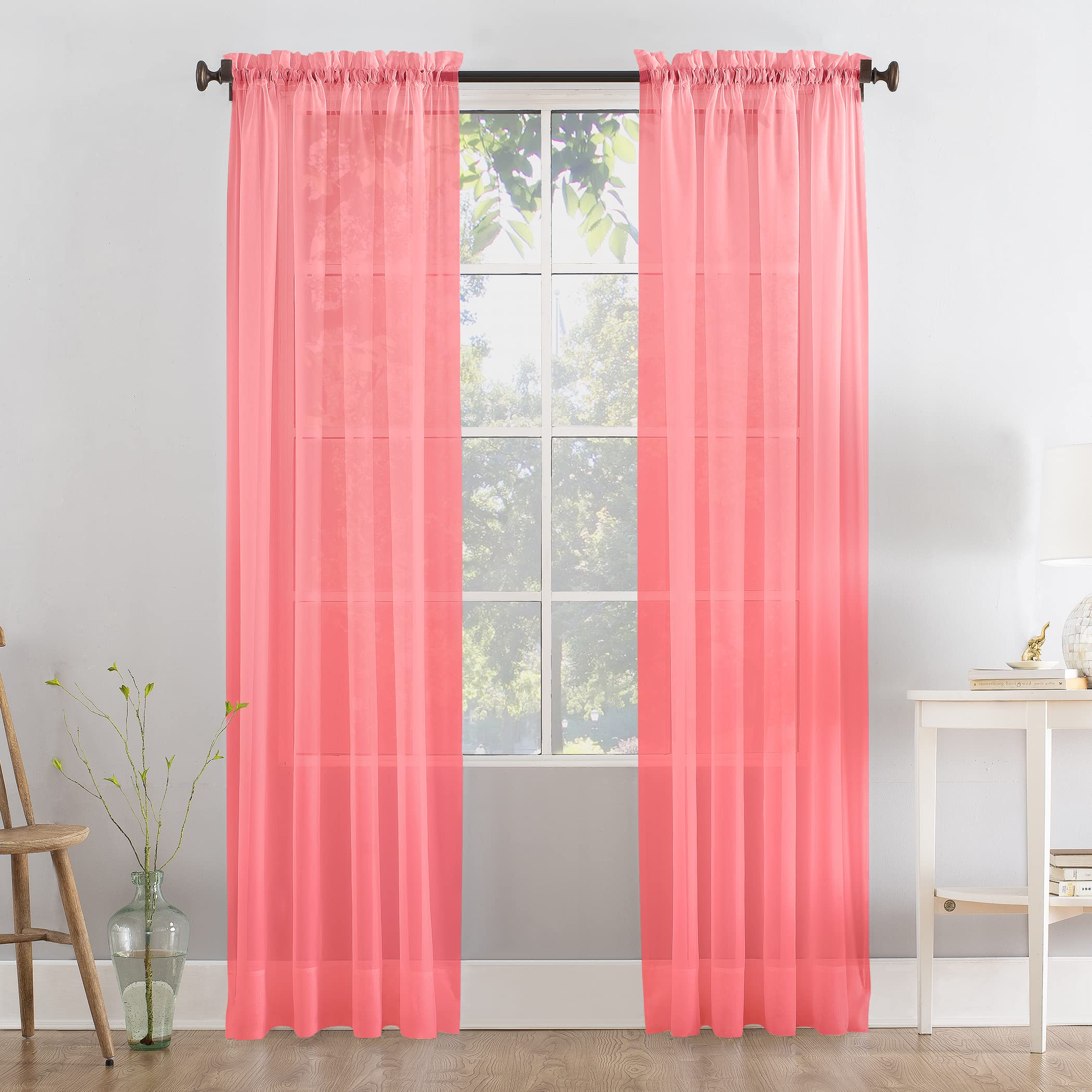 Megachest a pair of slot top voile curtains (Coral, 56" wideX48 drop 2 Panels)