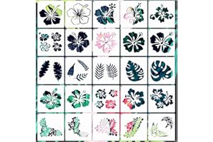 PKQON Hibiscus Leaf Stencils Flower Paint Stencil Tropical Leaves Palm Tree Nature Floral Art Craft Drawing Stencil for Painting on Wood Rock Wall Card Making Fabric Canvas Furniture Porch Paper (Hibiscus)