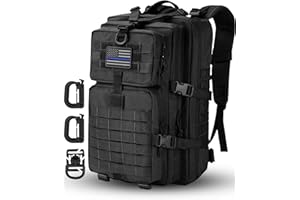 Hannibal Tactical MOLLE Assault Backpack, Tactical Backpack Military Army Camping Rucksack, 3-Day Pack Trip w/USA Flag Patch, D-Rings, Black