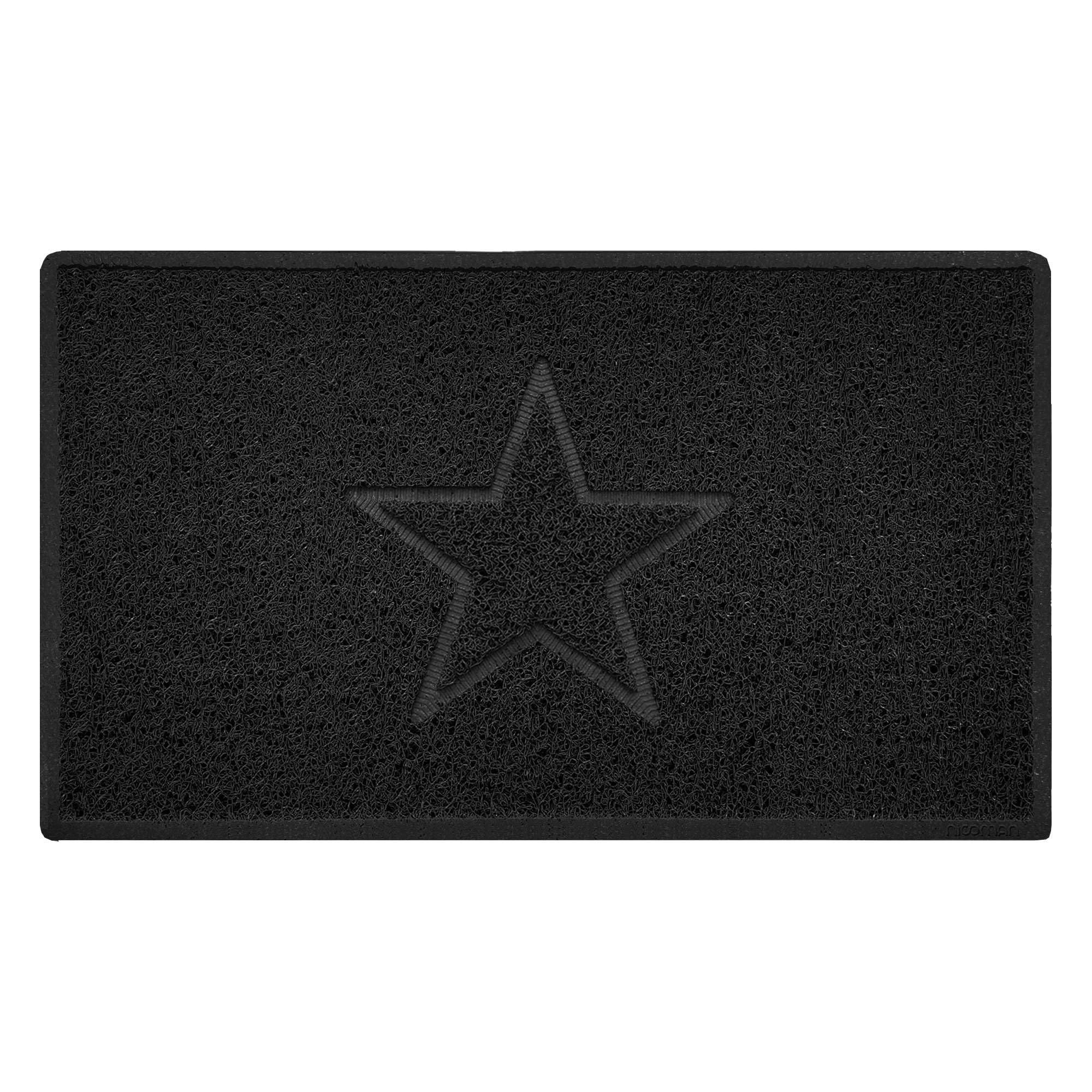 Nicoman Star Shape Embossed Entrance Door Mat Non Slip Dirt Trapper PVC Spaghetti Mat with Rubber Base, Jet Washable Quick Drying Doormat Drainage Outdoor Use Only - (Medium, Black, 75 x 44cm)