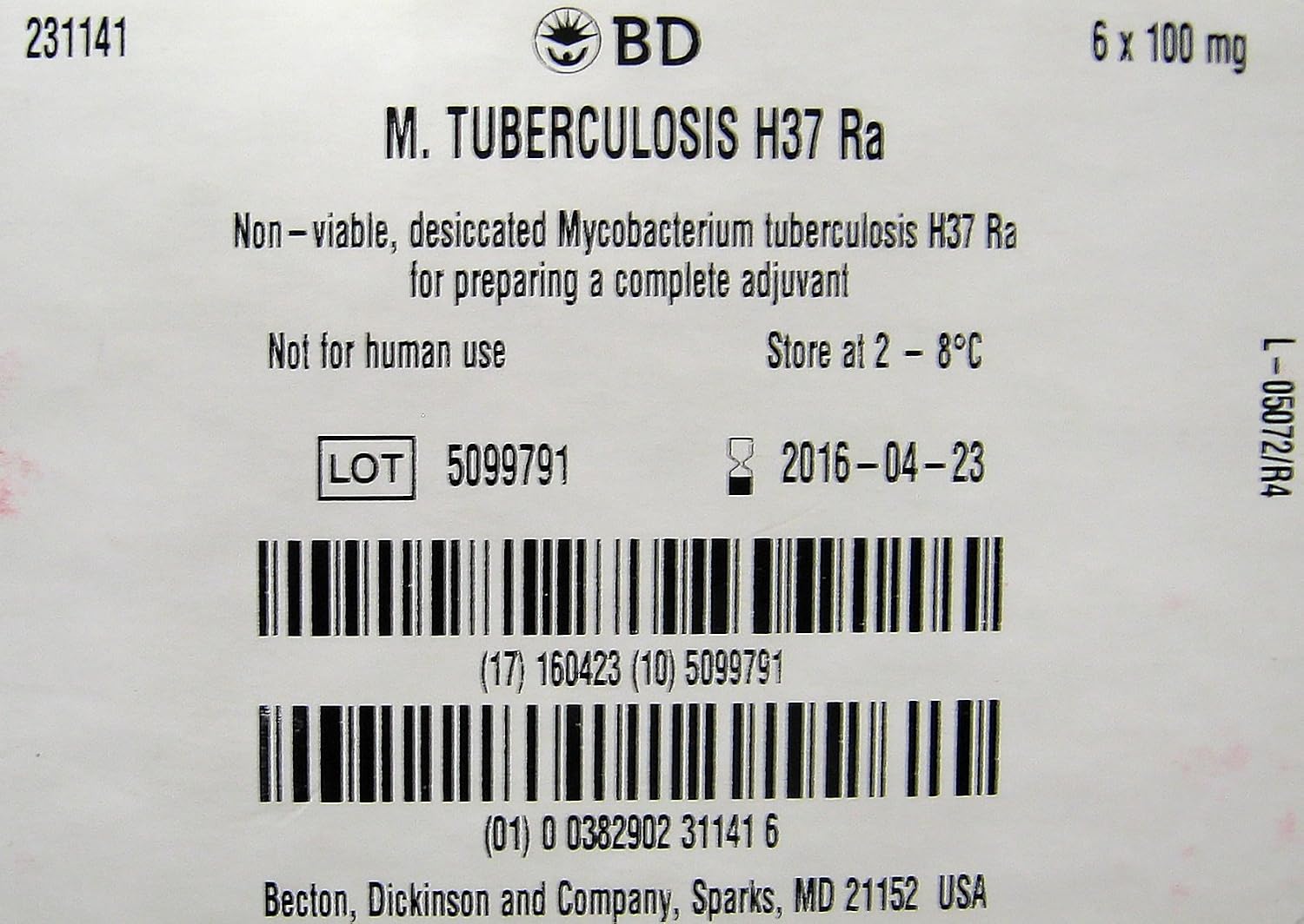 Difco 231141 Mycobacterium Tuberculosis H37Ra 6 X 100 Mg (613161225276)