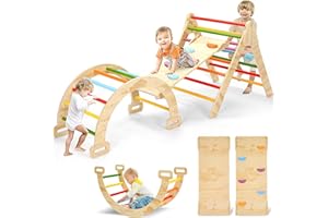 CoziBB Pikler Triangle Set, 5 in 1 Large Wooden Montessori Climbing Toys (Rainbow, Medium: 2-5 Years)