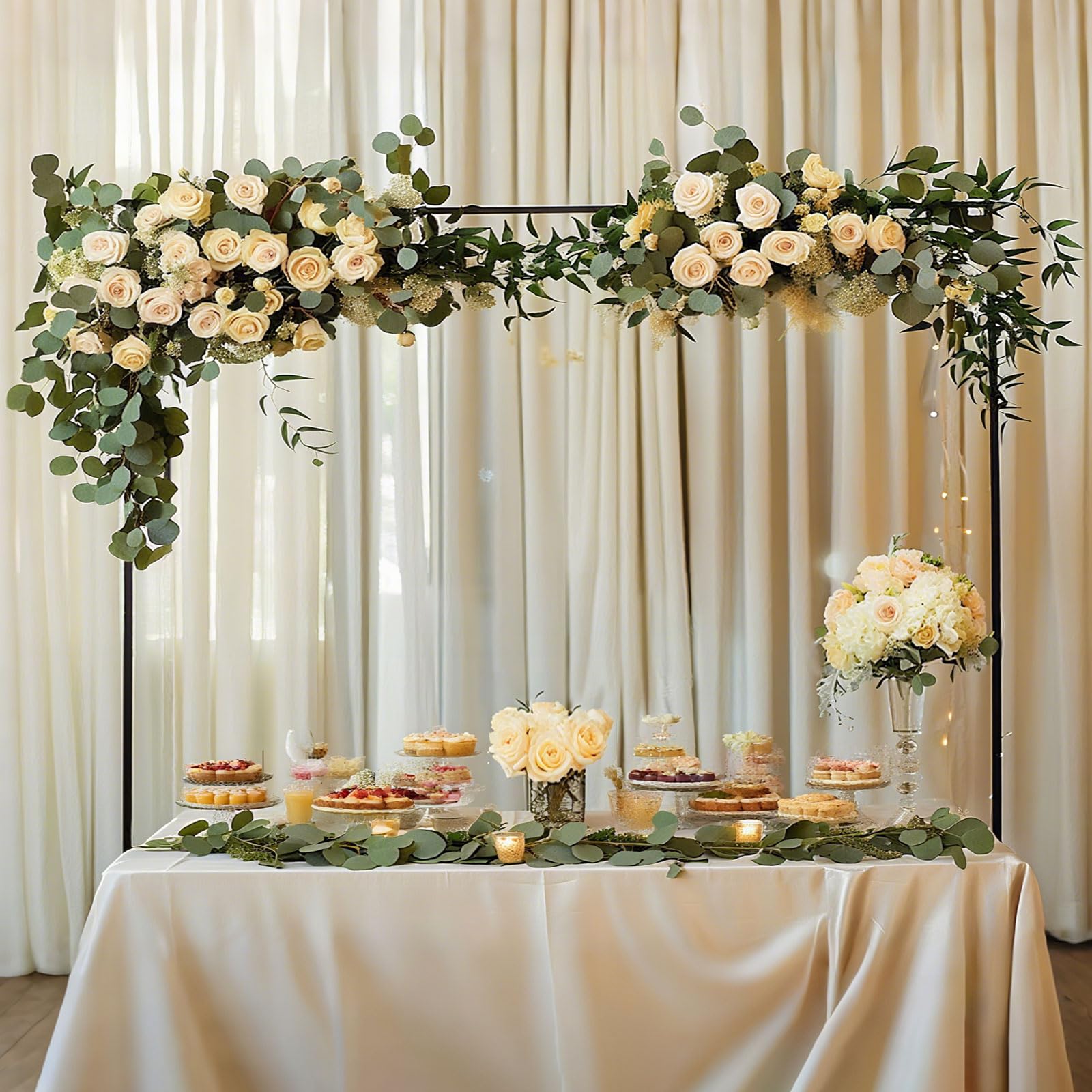 Photo 1 of Afahok Over The Table Rod Stand with Clamps?Adjustable Height Metal Balloon Arch Stand?Black Table Arch for Wedding Anniversary, Birthday Party? Christmas Decoration