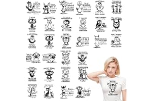 30pcs Black White Attitude Heat Transfer Vinyl Stickers, 18x18 CM, Sarcastic Funny Sayings Iron On Transfers for T Shirts, Ho
