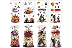 ONFAON Halloween Cellophane Treat Bags, 180pcs Halloween Trick or Treat Goody Gags with 200pcs Twists for Snacks Cookies Packing, Halloween Goodie Bags Party Supplies