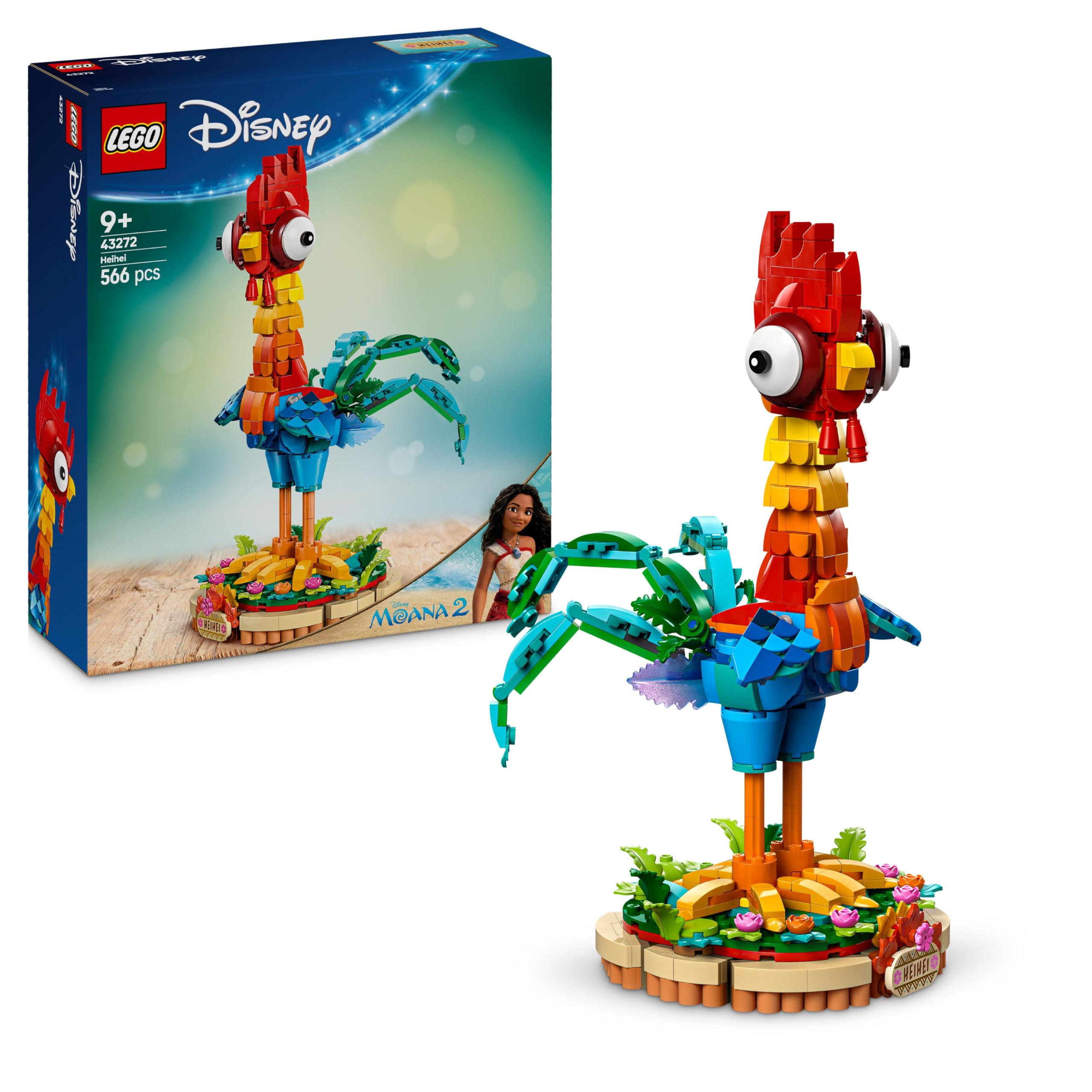LEGO ǀ Disney Vaiana 2: Heihei Spielzeug - Tierfigur zum Spielen & Ausstellen mit drehbarem Kopf, beweglichen Flügeln & Schwanzfedern sowie Ständer - Geschenk für Mädchen ab 9 Jahren - 43272