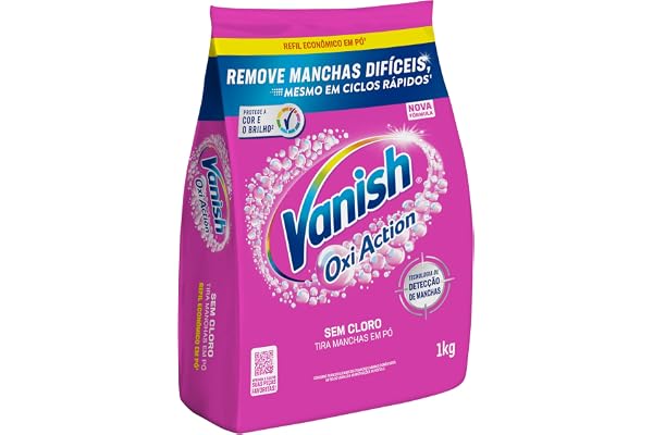Tira Manchas em Pó Vanish Oxi Action Pink Refil 1kg para Roupas Coloridas, Sem Cloro, com Percarbonato, Remove Manchas Difíce