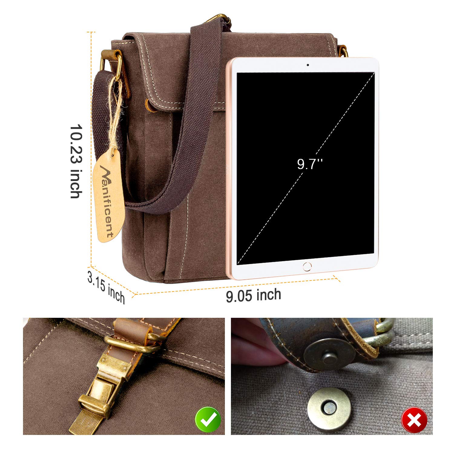 Manificent Messenger Bag, Water-resistant Canvas Shoulder Bags Anti-theft Brush Crossbody Bags