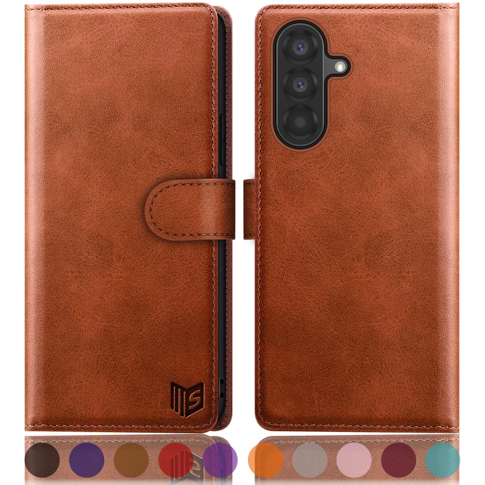 SUANPOT Compatible with Samsung Galaxy A36 Wallet case with RFID Blocking Credit Card Holder,Flip Book PU Leather Protective Cover Women Men for Samsung A36 Phone case Light Brown