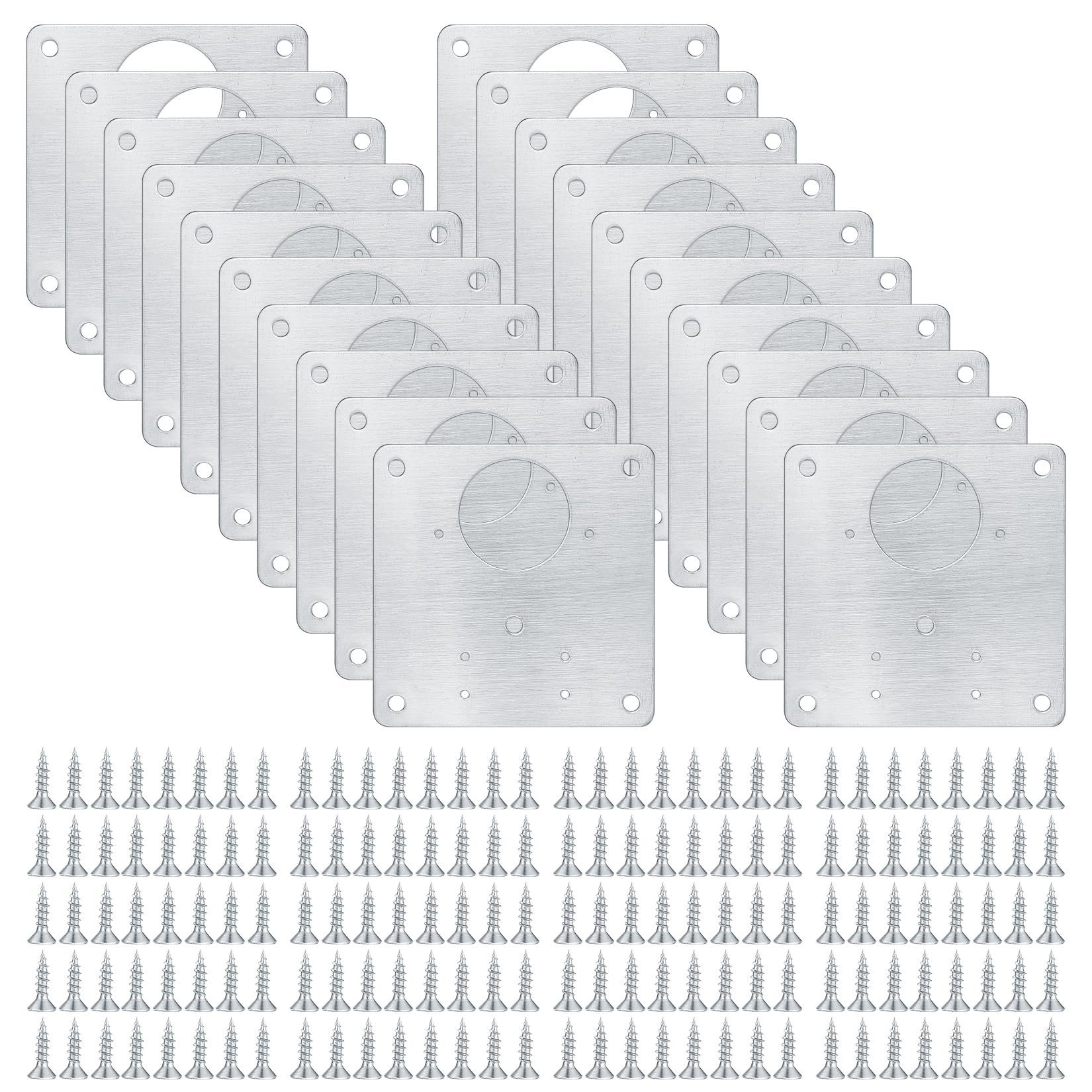 20 Pcs Hinge Repair Plate, Kitchen Cupboard Cabinets Door Hinge Repair Plate, Stainless Steel Hinges Repair Plates Brackets with Holes, Flat Fixing Joining Mending Plates Brackets with 160 Pcs Screws