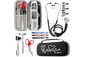 Primacare KB-9397-BK Stethoscope Case, Supplies Included, Black with Multiple Compartments, Portable and Lightweight First Aid Kit Bag with Vital Medical Supplies, Nursing Accessories for Nurses