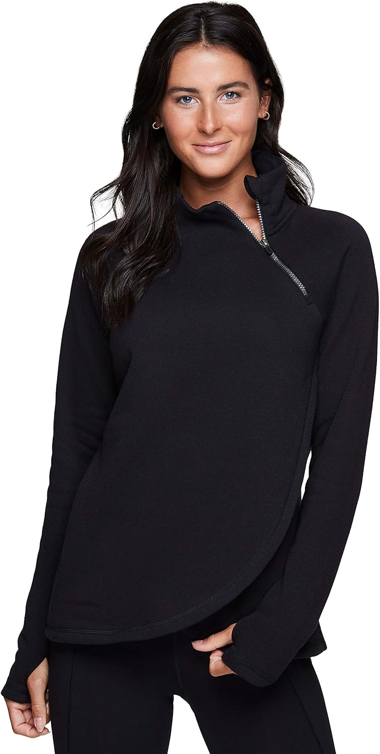 RBX Activewear Women's Fleece Pullover Sweatshirt with Zip Mock Neck, Pockets and Thumb Holes at  Women’s Clothing store