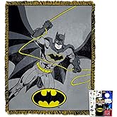 DC Comics Batman Fleece Blanket for Kids - Bundle Sherpa Throw, Stickers, Phone Wallet, and More | Batman Blanket Size 40x50 (Black/Yellow)