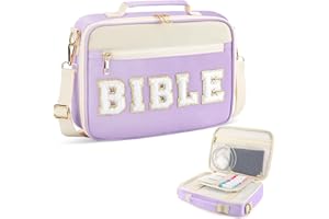 BEFIVECOK Bible Cover Case for Women Grils, Preppy Bible Bag with Adjustable Shoulder Strap, Waterproof Bible Carrying Tote Bags Holder for Bible Study Supplies Accessories & Christian Gifts (Purple)