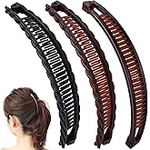VARMDUKKE 3PCS Banana Hair Clips, 2 Styles Large Strong Hair Claw Clip with Double Combs, Classic Non-slip Hair Accessories for Women Straight Curly Long Hair - Black, Brown