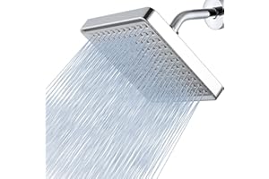 Voolan High Pressure Rain Shower Head - Luxury Modern Look - The Adjustable Replacement For Your Bathroom Showerhead - 6" Square High Flow Pressure Boosting Showers (Chrome)
