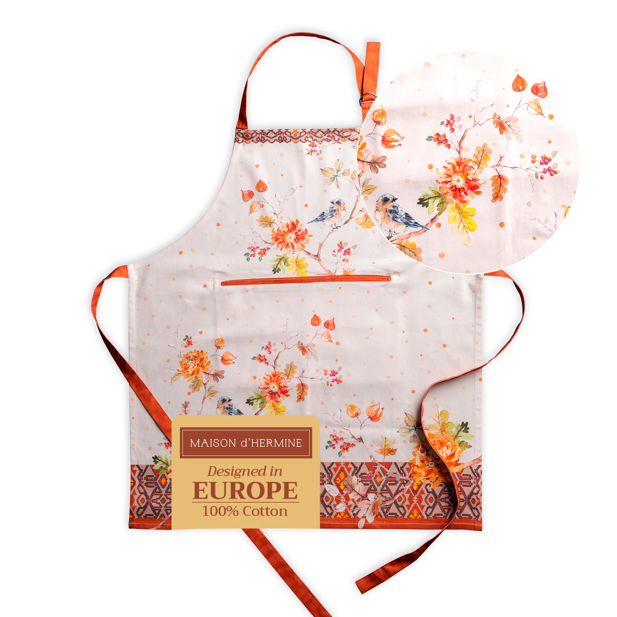 Maison d' Hermine 100% Cotton Apron for women with Pocket Kitchen Chef Autumn Apron for Men Cooking Gardening Server Waitress Maid - (Kelim - Prairie, 85 cm x 70 cm)