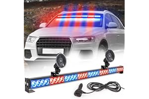 LE-JX Led Warning Lights 36 Inch Police Emergency Strobe Light Bar 13 Flash Patterns 32 Led Traffic Advisor Vehicle Truck Cop Strobe Warning Flashing Led Safety Light with Cigar Lighter(35. 5 In, Red/Blue)