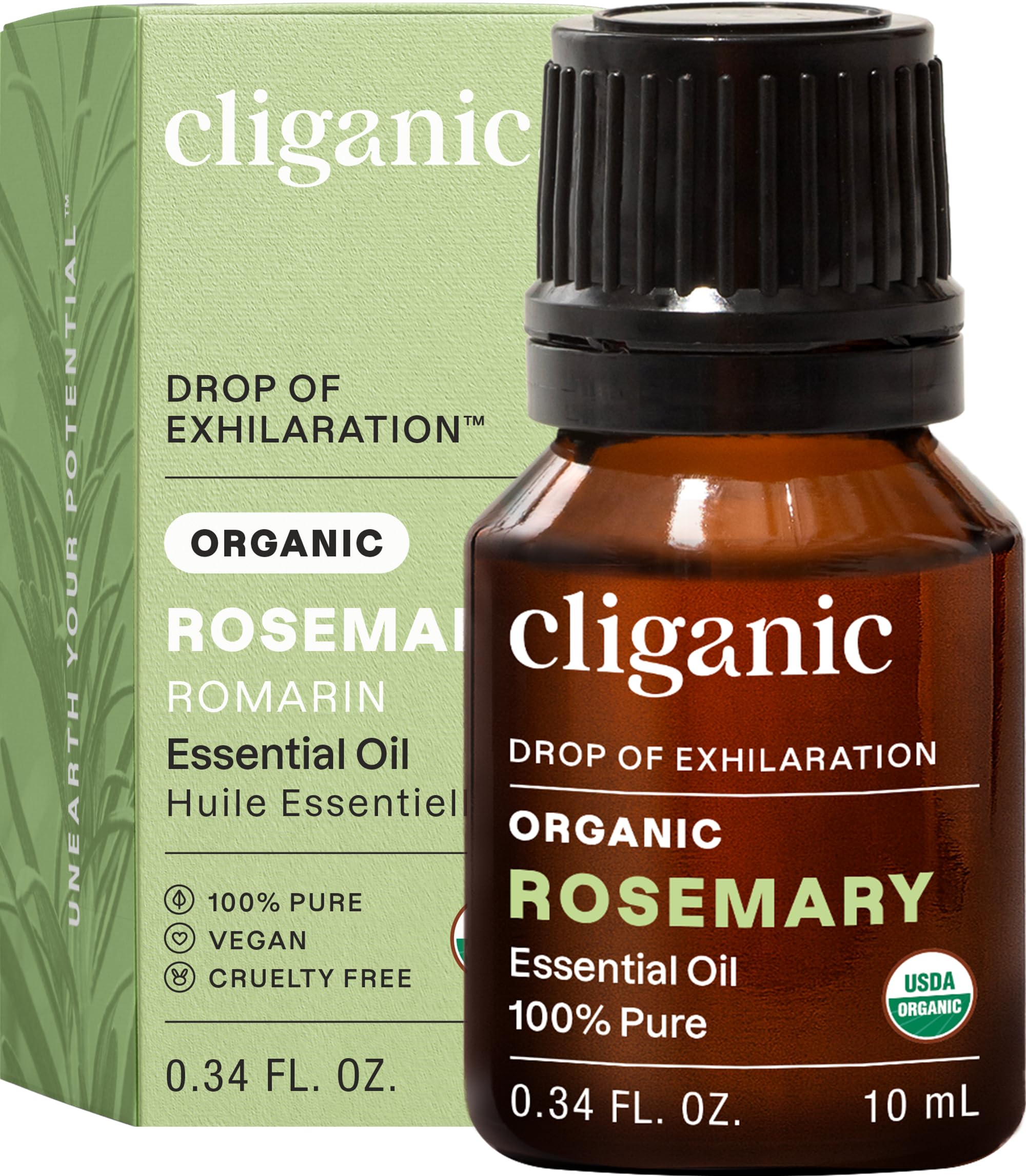 Cliganic Organic Rosemary Essential Oil, 100% Pure Natural, for Hair, Skin, Aromatherapy | Non-GMO Verified