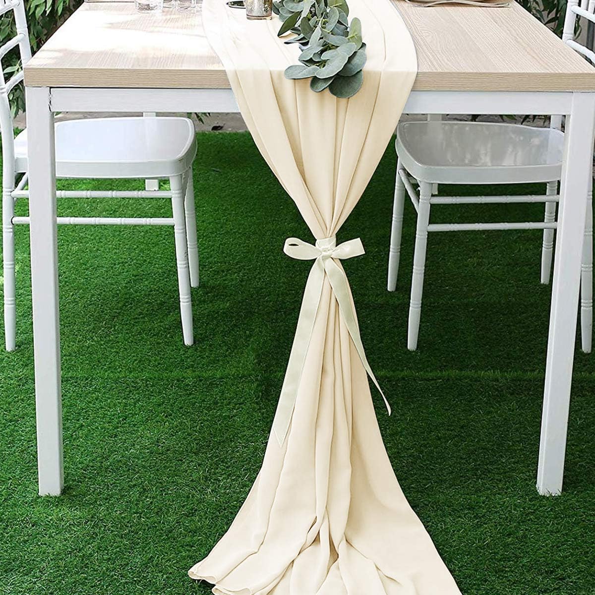ACRABROS Romantic Chiffon Table Runner,10 Ft (28X120 Inches) Ivory Table Runners for Rustic Wedding Event,Birthday Party, Bachelorette Party,Bridal Shower Party Baby Girl Shower Décor