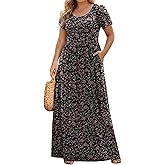 IN'VOLAND Plus Size Maxi Dresses for Women Summer Petal Short Sleeve Dress Casual Loose Flowy Long Sundress with Pockets