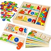 Wooden See & Spell Learning Toys for 2 3 4 5 Year Old Kids, Preschool Learning Activities Alphabet Flash Cards, Educational Match Letter Game Board, CVC Word Builder Montessori Toys Gifts for Boy Girl